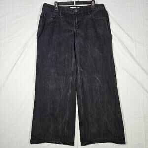 Hollister Low-Rise Baggy Jeans Womens 12S 35x29 Black Charcoal Wash Wide Leg